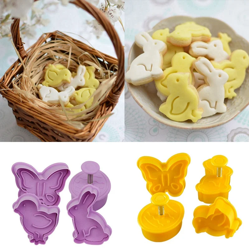 4Pcs/Set Cookie Mold Butterfly Rabbit Chick Egg Easter Mold Biscuit Cutter Baking Tools Plunger Stamp Die Fondant Cake Tools 
4Pcs/Set Cookie Mold Butterfly Rabbit Chick Egg Easter Mold Biscuit Cutter Baking Tools Plunger Stamp Die Fondant Cake Tools