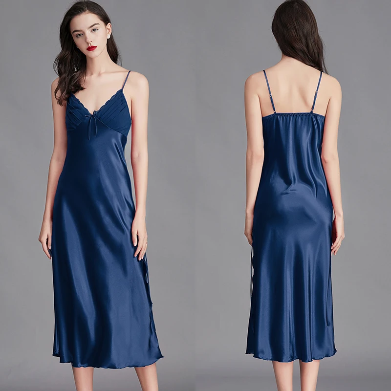Beauty Back Women Sleepwear Summer Home Cloth Night Dress M-3XL Satin Nightie Deep V-Neck Long Nightgown Female Sexy Nightdress
Beauty Back Women Sleepwear Summer Home Cloth Night Dress M-3XL Satin Nightie Deep V-Neck Long Nightgown Female Sexy Nightdress