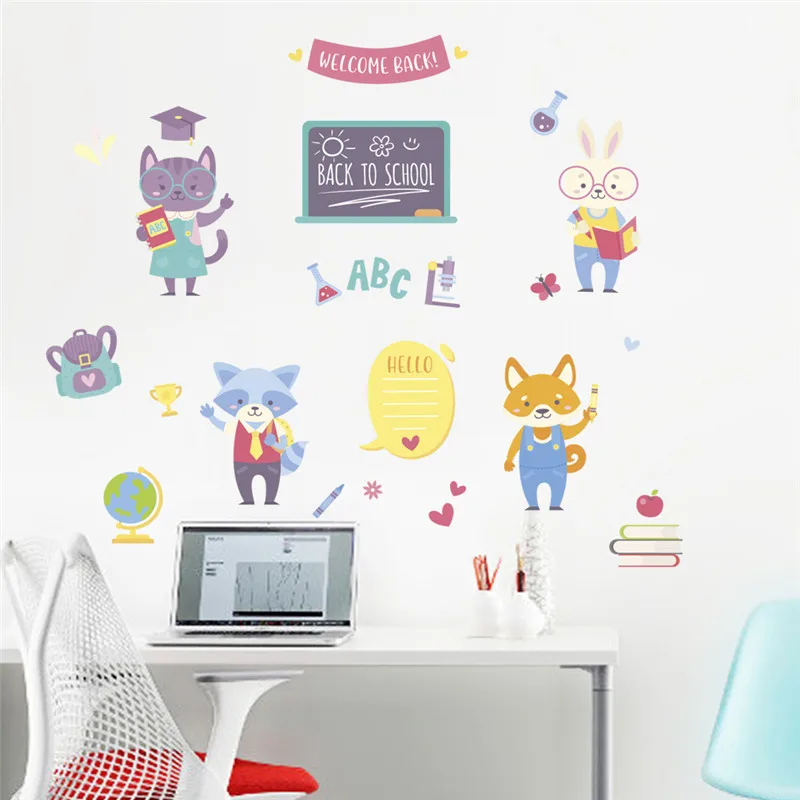 Study With Animals Teacher Wall Stickers For Kids Room Decoration Cat Fox Safari Mural Art Diy Pvc Educational Home Decals
Study With Animals Teacher Wall Stickers For Kids Room Decoration Cat Fox Safari Mural Art Diy Pvc Educational Home Decals
