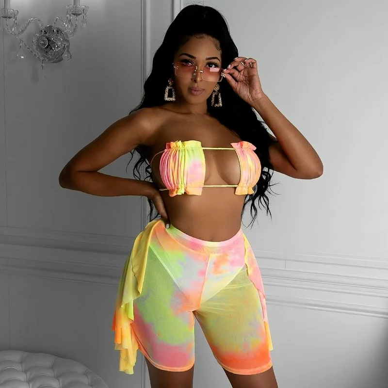 2021 Summer New See Through Bikini Tie-dye High Waist Boxer 3 Piece Bathing Suit Women Hollow Out Bandeau Swimsuit Beach Wear
2021 Summer New See Through Bikini Tie-dye High Waist Boxer 3 Piece Bathing Suit Women Hollow Out Bandeau Swimsuit Beach Wear