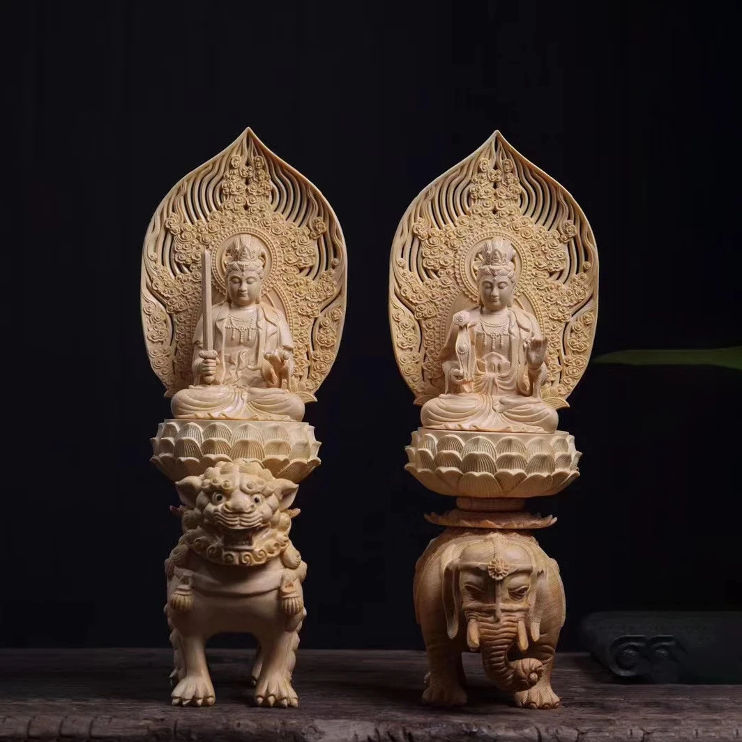 Cypress Wood 36cm Manjushri Samantabhadra Bodhisattva Figure Sculpture Riding Elephant Lion Buddha Statue Home Decor
Cypress Wood 36cm Manjushri Samantabhadra Bodhisattva Figure Sculpture Riding Elephant Lion Buddha Statue Home Decor