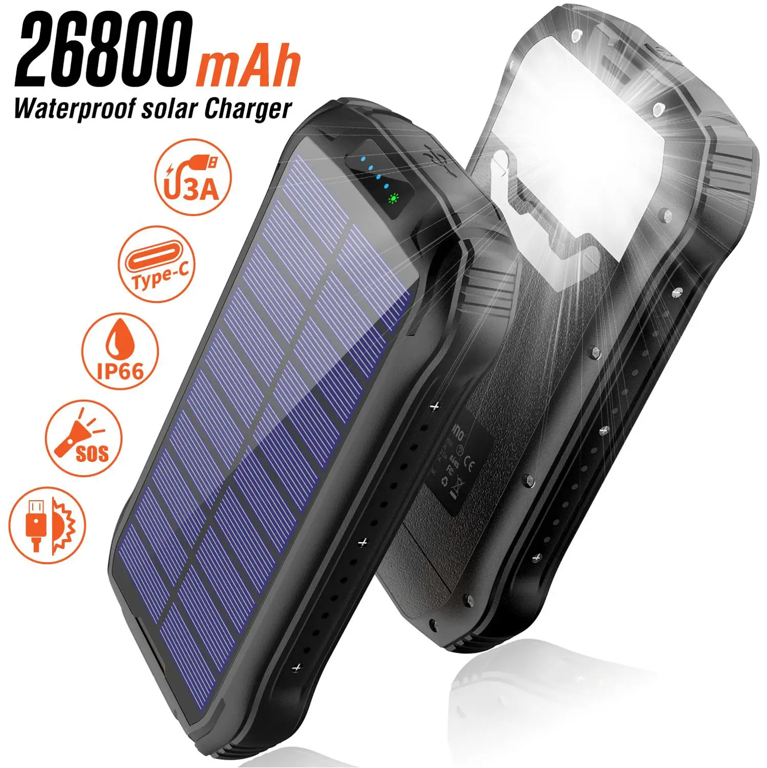 

10W Fast Qi Wireless Charging 26800mAh Solar Power Bank PD18W Poverbank For iPhone 14 Samsung Xiaomi Powerbank Portable Charger