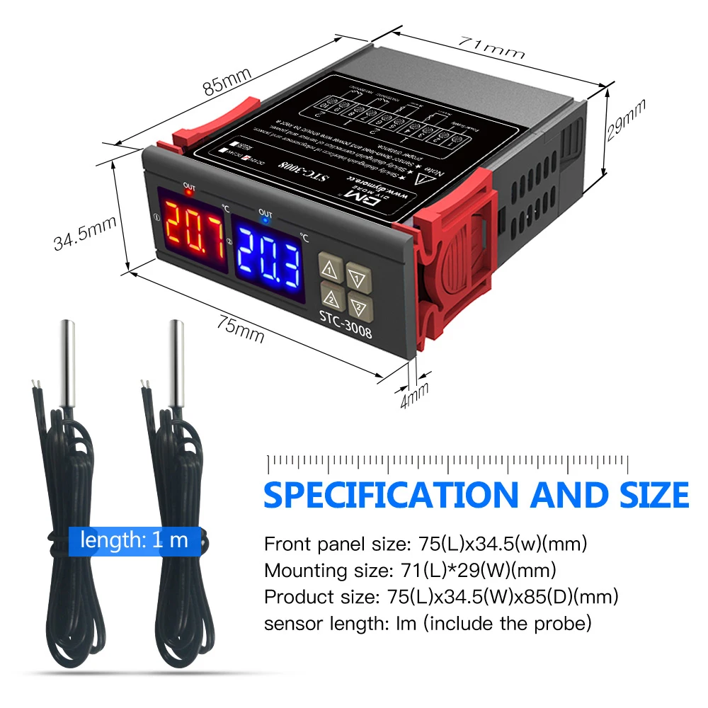 STC-3008 двойной регулятор температуры с двумя релейными выходами 12 В 24 220