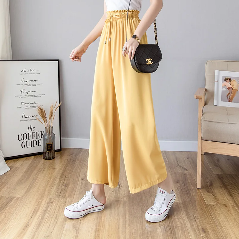 Women New Summer Chiffon Wide Leg Pants Casual Loose High Elastic Waist Straight Pants Loose Strawstring Ankle-length Trousers
Women New Summer Chiffon Wide Leg Pants Casual Loose High Elastic Waist Straight Pants Loose Strawstring Ankle-length Trousers