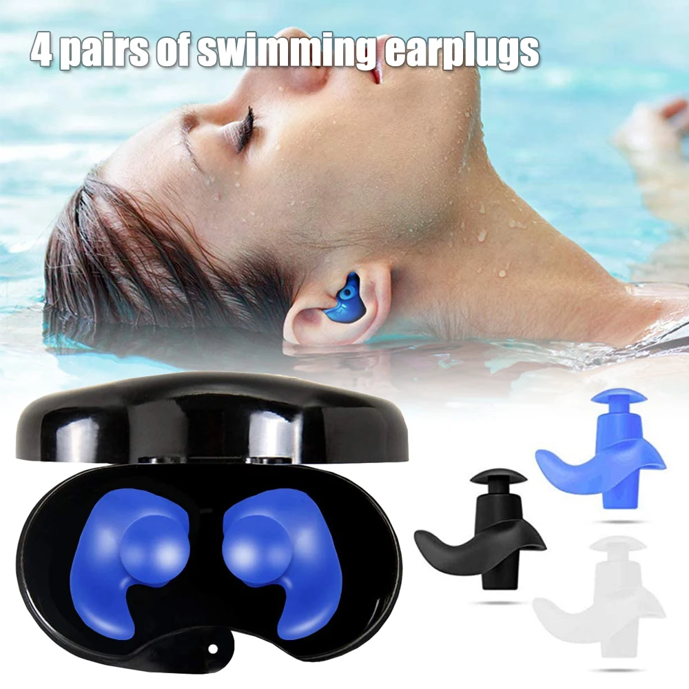 

Высокое качество, 4 пары, плавательные затычки для ушей, водонепроницаемые, многоразовые, силиконовые, для принятия душа, для купания, серфин...