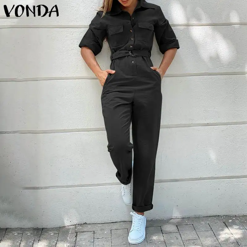 Autumn Jumpsuits VONDA Casual Long Sleeve Solid High Waist Harem Pants With Pockets Ladies Party Oversized Long Playsuits
Autumn Jumpsuits VONDA Casual Long Sleeve Solid High Waist Harem Pants With Pockets Ladies Party Oversized Long Playsuits