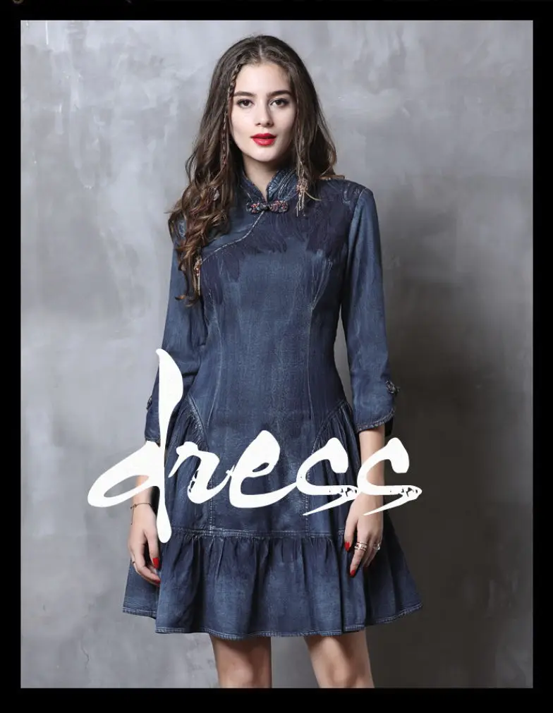 Women's Spring And Autumn New Style Button-down Cheongsam Denim Dress Retro Ruffled Slim Dress Blue
Women's Spring And Autumn New Style Button-down Cheongsam Denim Dress Retro Ruffled Slim Dress Blue