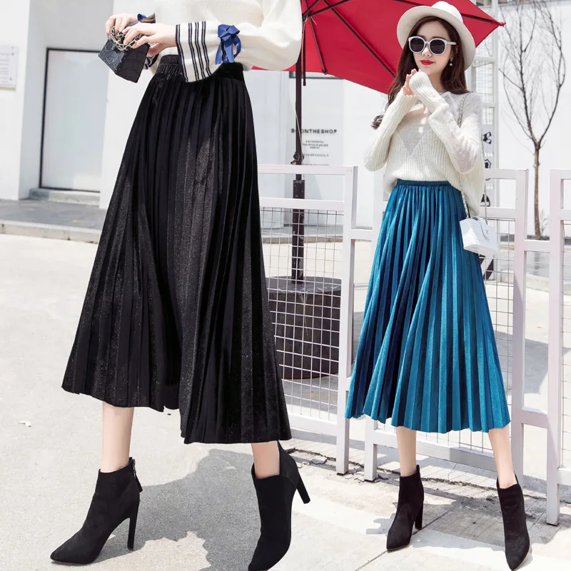 Latest Gold Velvet Pleated Skirt Spring Autumn Women Skirt Midi Casual Party Vintage Skirt Lady High Waist Elascity A-line Skirt
Latest Gold Velvet Pleated Skirt Spring Autumn Women Skirt Midi Casual Party Vintage Skirt Lady High Waist Elascity A-line Skirt