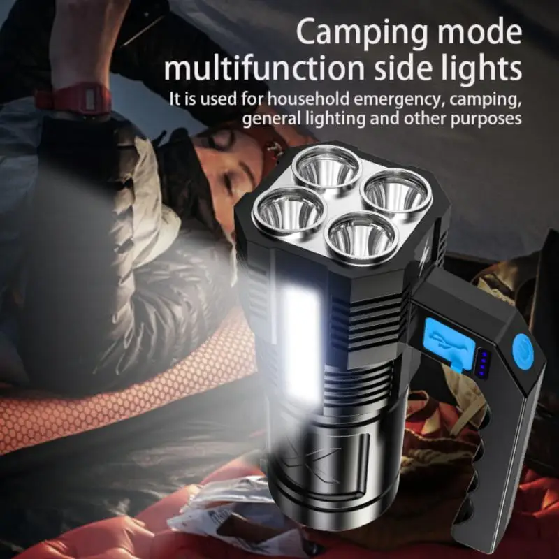 New Super Bright Flashlight Lantern USB Charging 4LED Side Light Outdoor Patrol Lighting Strong Light Long Shot Searchlight 
New Super Bright Flashlight Lantern USB Charging 4LED Side Light Outdoor Patrol Lighting Strong Light Long Shot Searchlight