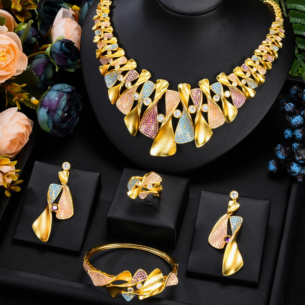Blachette Luxury Noble Women African Dubai Necklace Bangle Earrings Ring 4 PCS for Women Bridal Wedding Banquet Jewelry Sets
Blachette Luxury Noble Women African Dubai Necklace Bangle Earrings Ring 4 PCS for Women Bridal Wedding Banquet Jewelry Sets