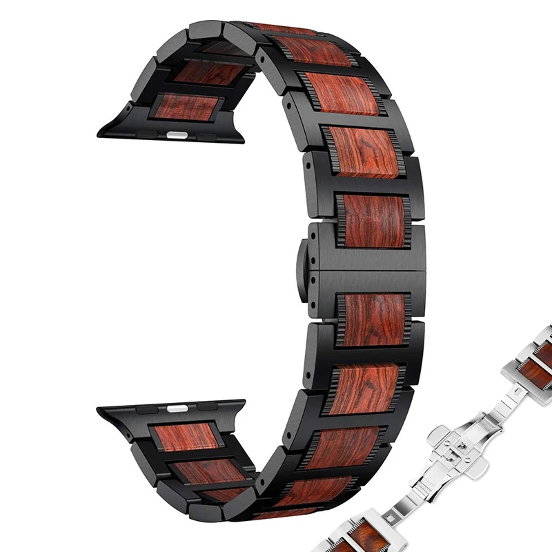 Ремешок для Apple watch band 42 мм 38 браслет из красного сандалового дерева и нержавеющей