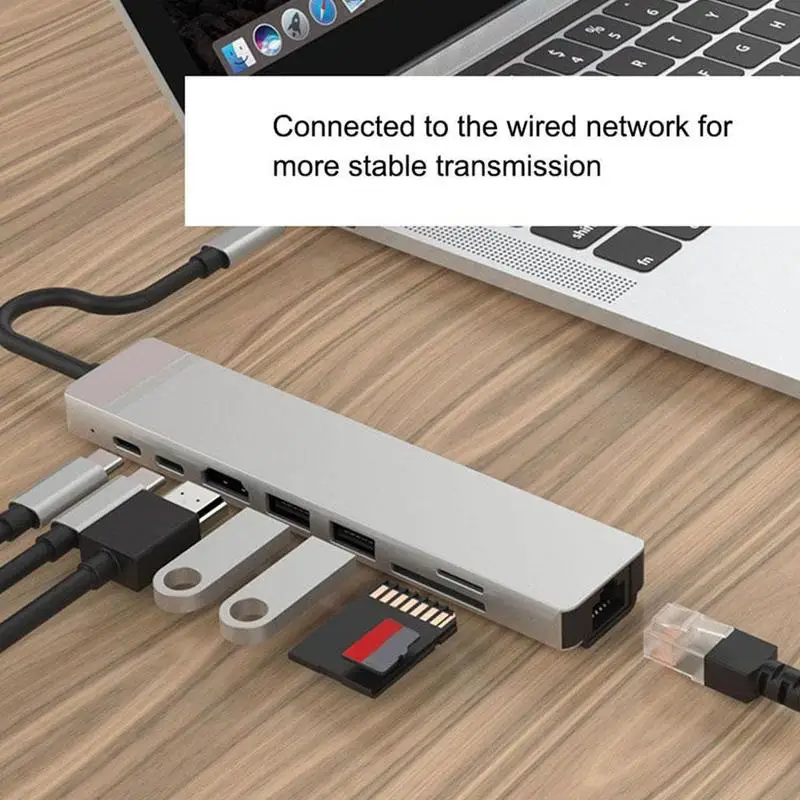 8 in 1 Multiport USB C Adapter: USB-C Hub with 4K HDMI-compatible video output, 2 x USB 3.0 female ports, 1000Mbps
8 in 1 Multiport USB C Adapter: USB-C Hub with 4K HDMI-compatible video output, 2 x USB 3.0 female ports, 1000Mbps