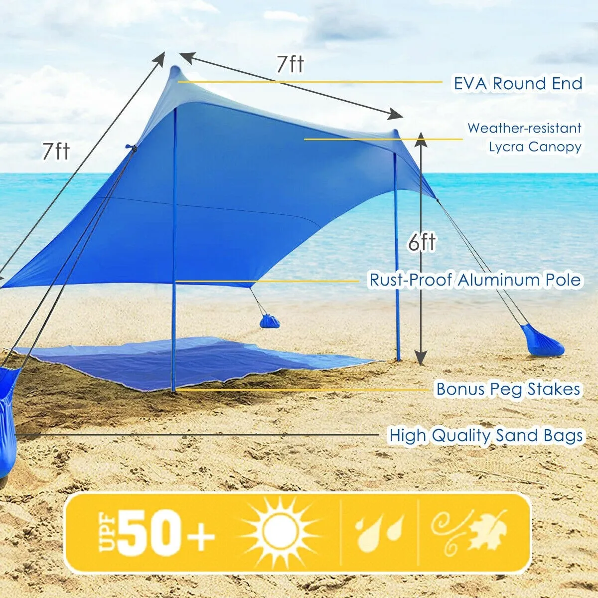 7' x 7' Family Beach Tent Canopy Sunshade w/ 4 Poles Beach Tent Lightweight Outdoor UV Protection Camping Cabana Sun Shelter 
7' x 7' Family Beach Tent Canopy Sunshade w/ 4 Poles Beach Tent Lightweight Outdoor UV Protection Camping Cabana Sun Shelter