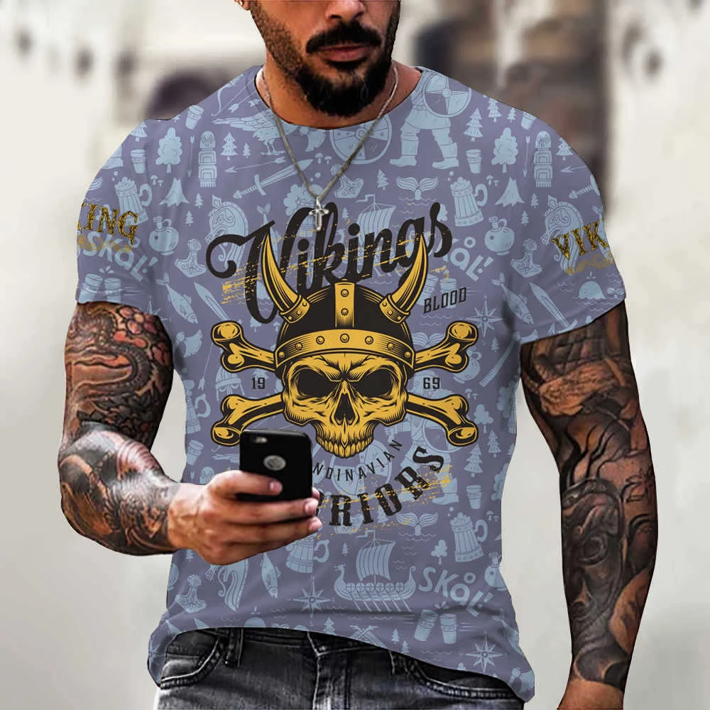European and American summer new T-shirt Viking myth 3D digital printing men's street trend short-sleeved loose T-shirt
European and American summer new T-shirt Viking myth 3D digital printing men's street trend short-sleeved loose T-shirt