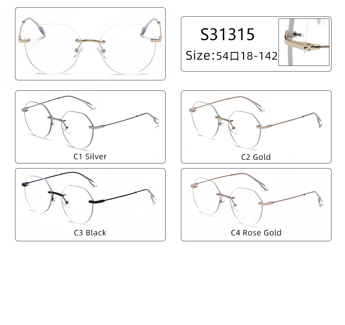 2021 Blue Light Blocking Glasses Men/Women Rimless Metal Anti Harmful Blue Light Eyewear Polygonal Plain Glasses 
2021 Blue Light Blocking Glasses Men/Women Rimless Metal Anti Harmful Blue Light Eyewear Polygonal Plain Glasses