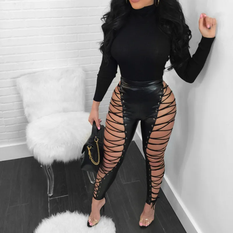 Hollow Out Lace Up Sexy Pencil Pants Women High Waist Bandage Leggings Club Party PU Faux Leather Pants Female
Hollow Out Lace Up Sexy Pencil Pants Women High Waist Bandage Leggings Club Party PU Faux Leather Pants Female