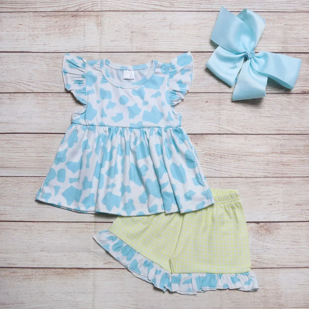 Summer Girls Clothes Blue Sleeveless Top And Yellow Plaid Shorts Blue Cow Texture Print Toddler Girl Outfits
Summer Girls Clothes Blue Sleeveless Top And Yellow Plaid Shorts Blue Cow Texture Print Toddler Girl Outfits