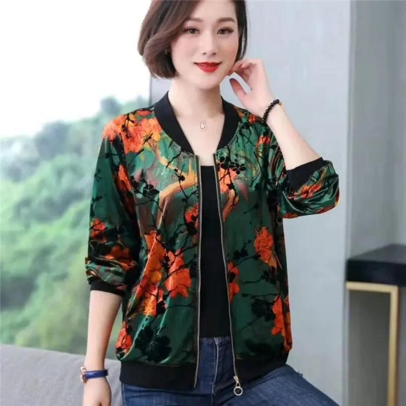 2021 Spring Middle-Aged Mom's Print Velvet Jacket Women Casual Plus Size 5XL Long Sleeve Zipper Unlined Baseball Coats Female
2021 Spring Middle-Aged Mom's Print Velvet Jacket Women Casual Plus Size 5XL Long Sleeve Zipper Unlined Baseball Coats Female