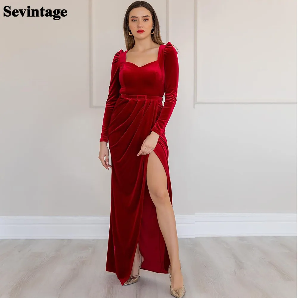 Sevintage Modern Red Mermaid Evening Dresses Velvet Long Sleeves Formal Celebrity Prom Dresses Pleats Slit Wedding Party Gowns
Sevintage Modern Red Mermaid Evening Dresses Velvet Long Sleeves Formal Celebrity Prom Dresses Pleats Slit Wedding Party Gowns