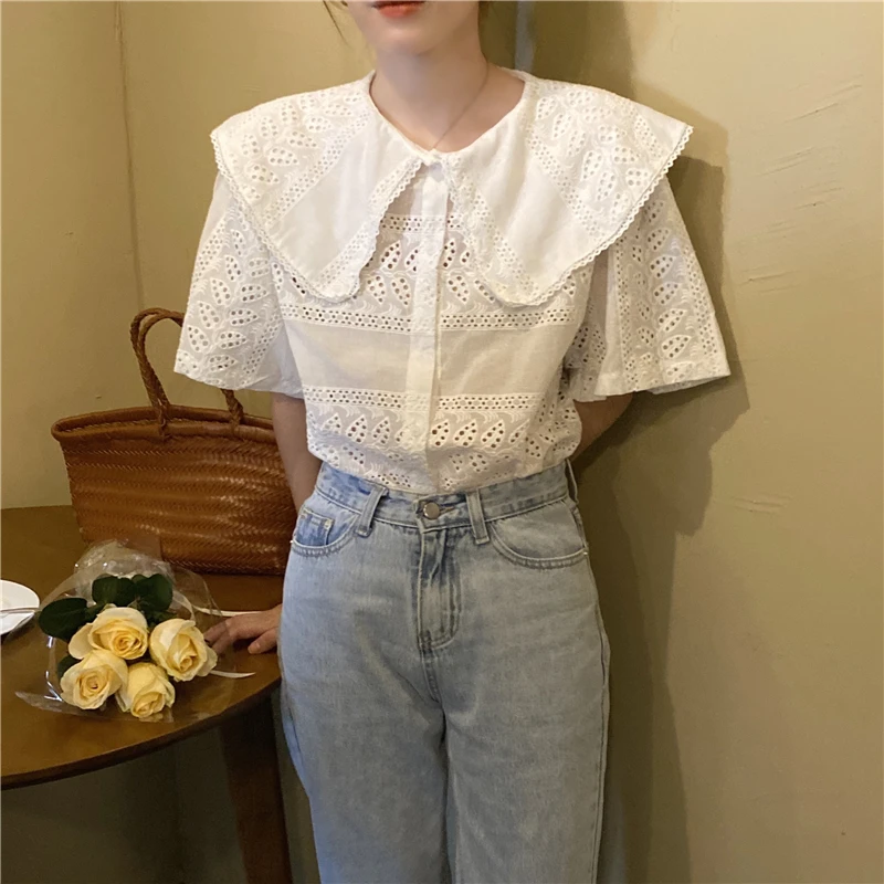 Comelsexy New Chic Vintage Shirt Peter Pan Collar 2021 Short Sleeves Solid Loose Fashion All Match Casual Streetwear Blouses
Comelsexy New Chic Vintage Shirt Peter Pan Collar 2021 Short Sleeves Solid Loose Fashion All Match Casual Streetwear Blouses