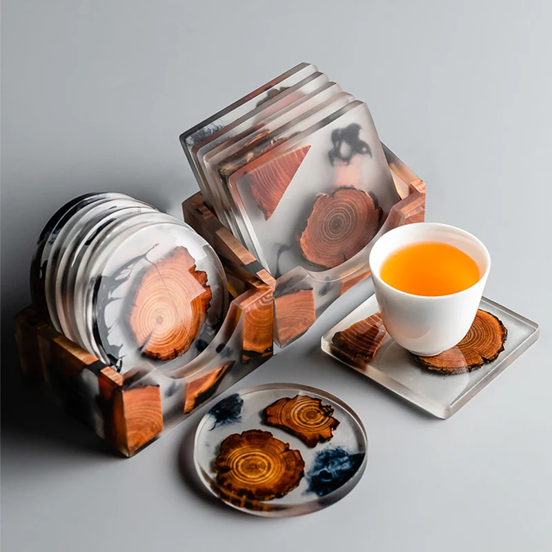 

Resin pine coaster tea accessories tea ceremony home tea cup tea mat set bamboo saucer bamboo kungfu tea cup mat