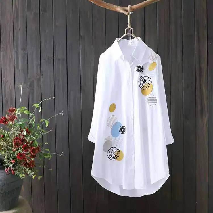 Chic Embroidery 100% Cotton White Blouse Women 2021 Summer Womens Tops and Blouses Femlae Turn-down Collar Casual Long Shirts
Chic Embroidery 100% Cotton White Blouse Women 2021 Summer Womens Tops and Blouses Femlae Turn-down Collar Casual Long Shirts