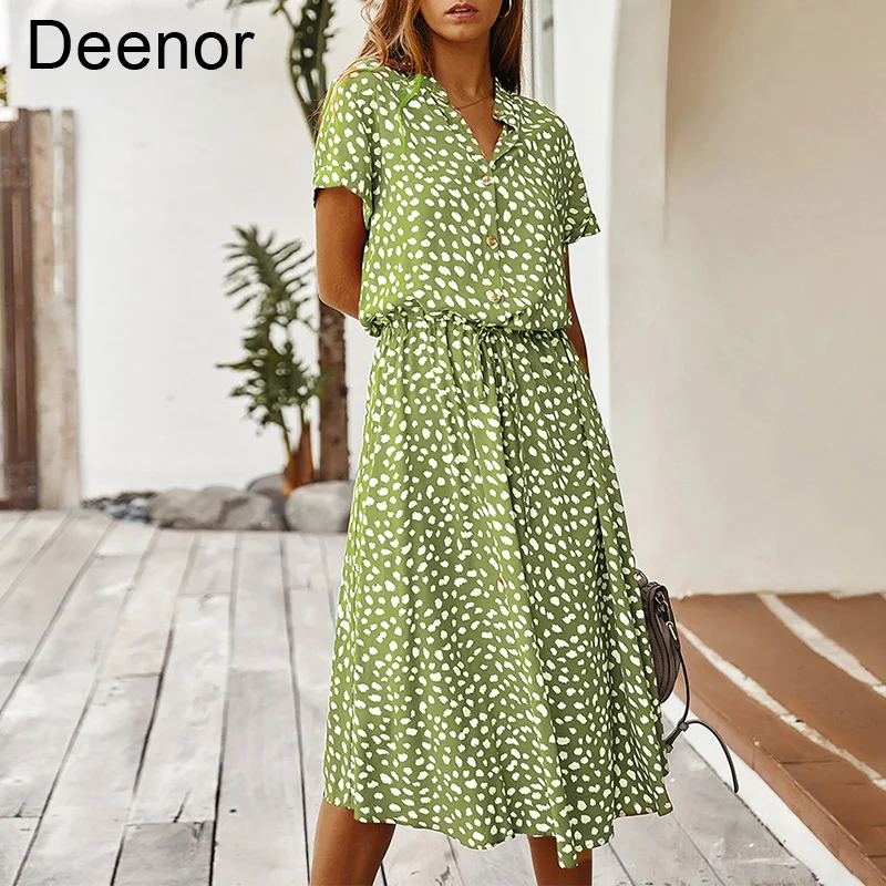 Deenor 2021 New Summer Women Dresses Boho Dot Print High Waist Shirt Dress Casual Holiday Beach Short Sleeved Female Midi Dress
Deenor 2021 New Summer Women Dresses Boho Dot Print High Waist Shirt Dress Casual Holiday Beach Short Sleeved Female Midi Dress