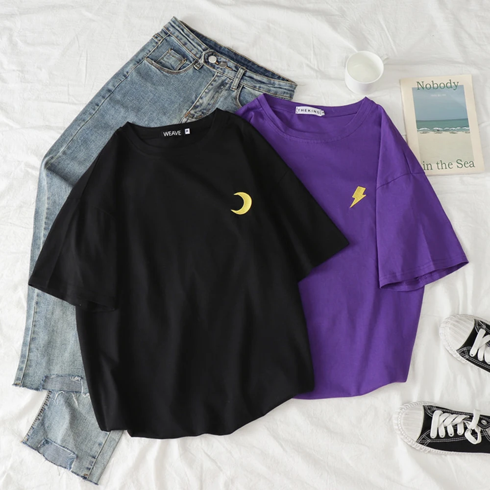 Kawaii T Shirt Moon Star Print O Neck Short Sleeve Shirts Solid Color Streetwear Cute Tee Basic Tshirt 2021
Kawaii T Shirt Moon Star Print O Neck Short Sleeve Shirts Solid Color Streetwear Cute Tee Basic Tshirt 2021
