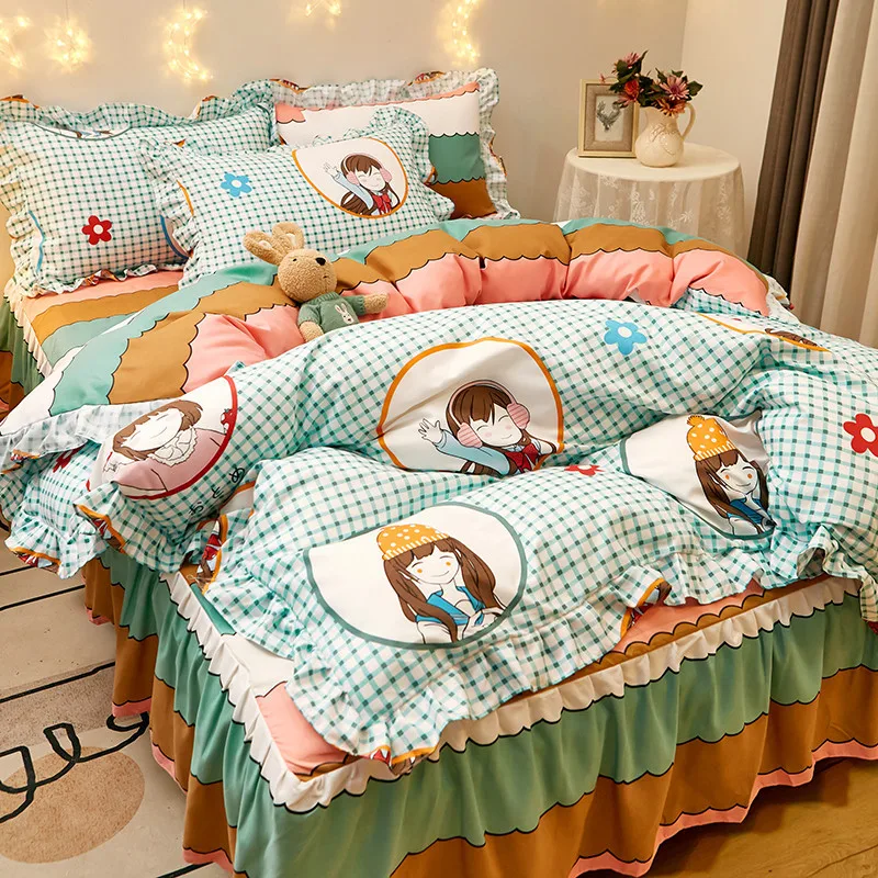 Sweet Cartoon Pattern Duvet Cover Pillowcases Bed Skirt Four Pieces Bedding Set C3
Sweet Cartoon Pattern Duvet Cover Pillowcases Bed Skirt Four Pieces Bedding Set C3