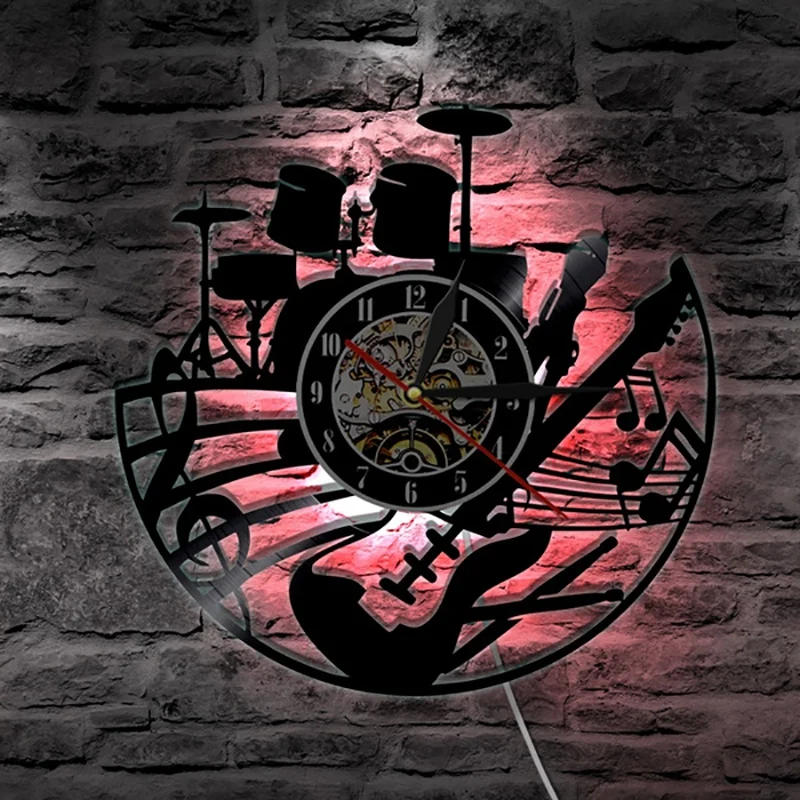 Vintage Music Theme LED Lighting Drums Guitar Vinyl Record Wall Clock Modern Home Decorative Gift for Music Lover
Vintage Music Theme LED Lighting Drums Guitar Vinyl Record Wall Clock Modern Home Decorative Gift for Music Lover