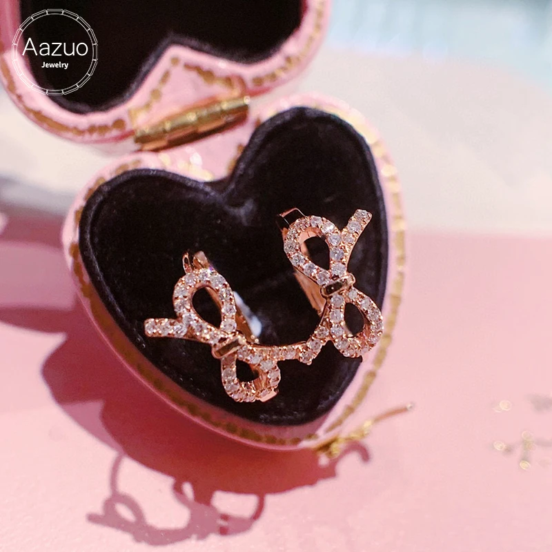Aazuo 18K Rose Gold White Gold Fashion Jewelry Real Diamonds Lovely Mini Bowknot Stud Earring Party Fine Jewelry Hot Sell 
Aazuo 18K Rose Gold White Gold Fashion Jewelry Real Diamonds Lovely Mini Bowknot Stud Earring Party Fine Jewelry Hot Sell