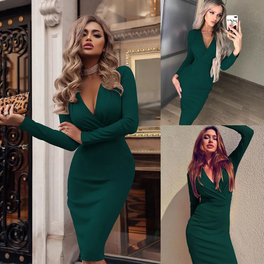 Women Summer Long Sleeve Bandage Stretch Bodycon Plain Deep V Evening Party Short Dress Beige Black Green Red hot
Women Summer Long Sleeve Bandage Stretch Bodycon Plain Deep V Evening Party Short Dress Beige Black Green Red hot