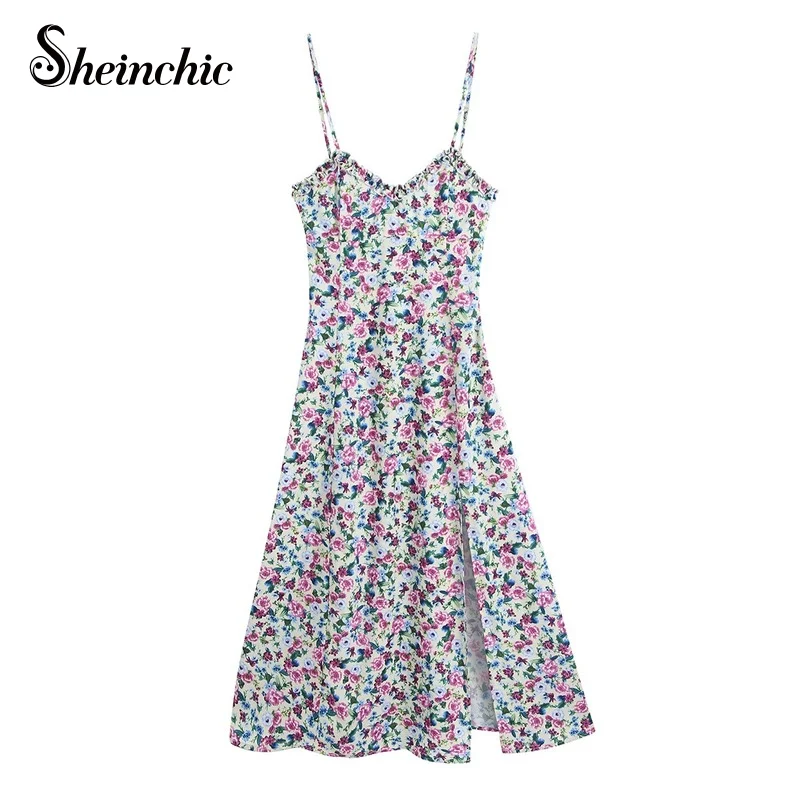 Women Elegant V-Neck Spaghetti Strap Ruffle Party Dress Summer Vintage Floral Print Backless Dresses 2021 Casual Beach Vestidos
Women Elegant V-Neck Spaghetti Strap Ruffle Party Dress Summer Vintage Floral Print Backless Dresses 2021 Casual Beach Vestidos
