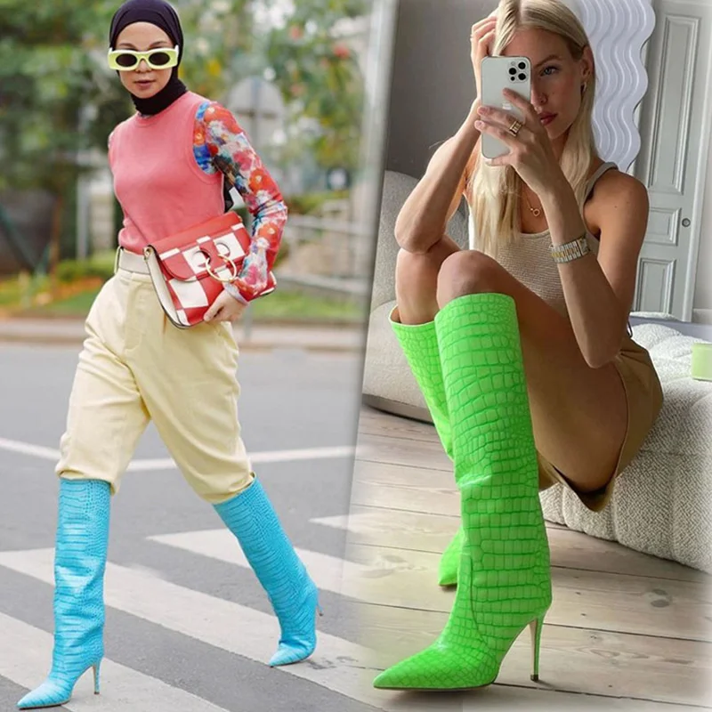 Women Green Microfiber Pointed Toe Stiletto Heel Boots Knee-high Sexy Snake Print Large Size Fashion Shoes Lady Straight Boots
Women Green Microfiber Pointed Toe Stiletto Heel Boots Knee-high Sexy Snake Print Large Size Fashion Shoes Lady Straight Boots