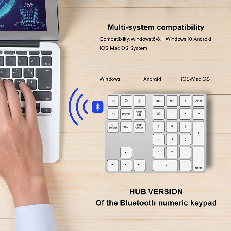 Wireless Bluetooth Numeric Keypad with USB HUB Digital Input Function for Windows, ,Android Laptop PC
Wireless Bluetooth Numeric Keypad with USB HUB Digital Input Function for Windows, ,Android Laptop PC