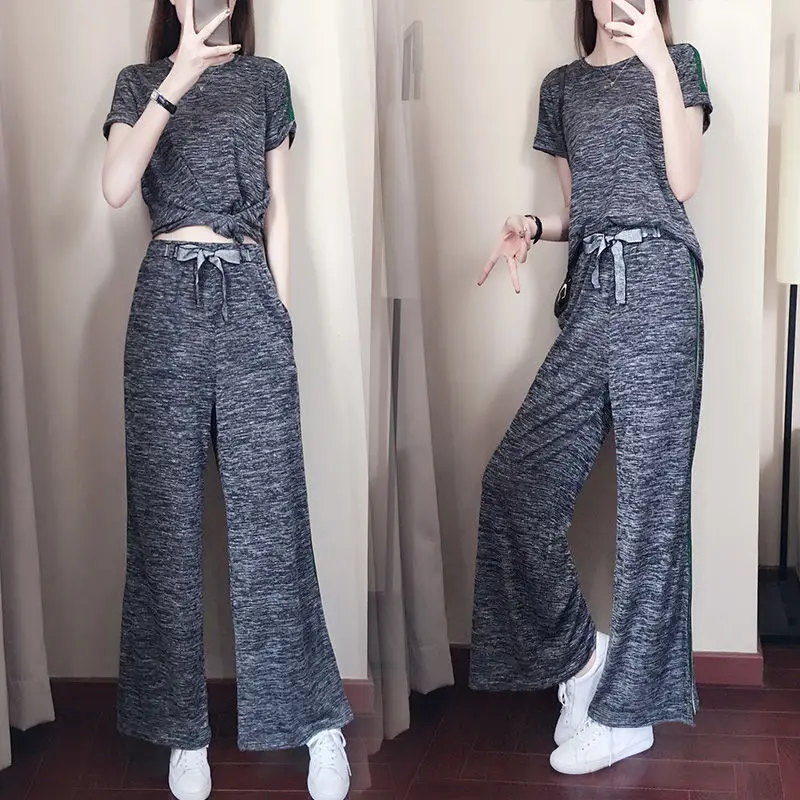 Sportswear women's summer new fashion loose casual wear two piece wide leg pants spring autumn
Sportswear women's summer new fashion loose casual wear two piece wide leg pants spring autumn