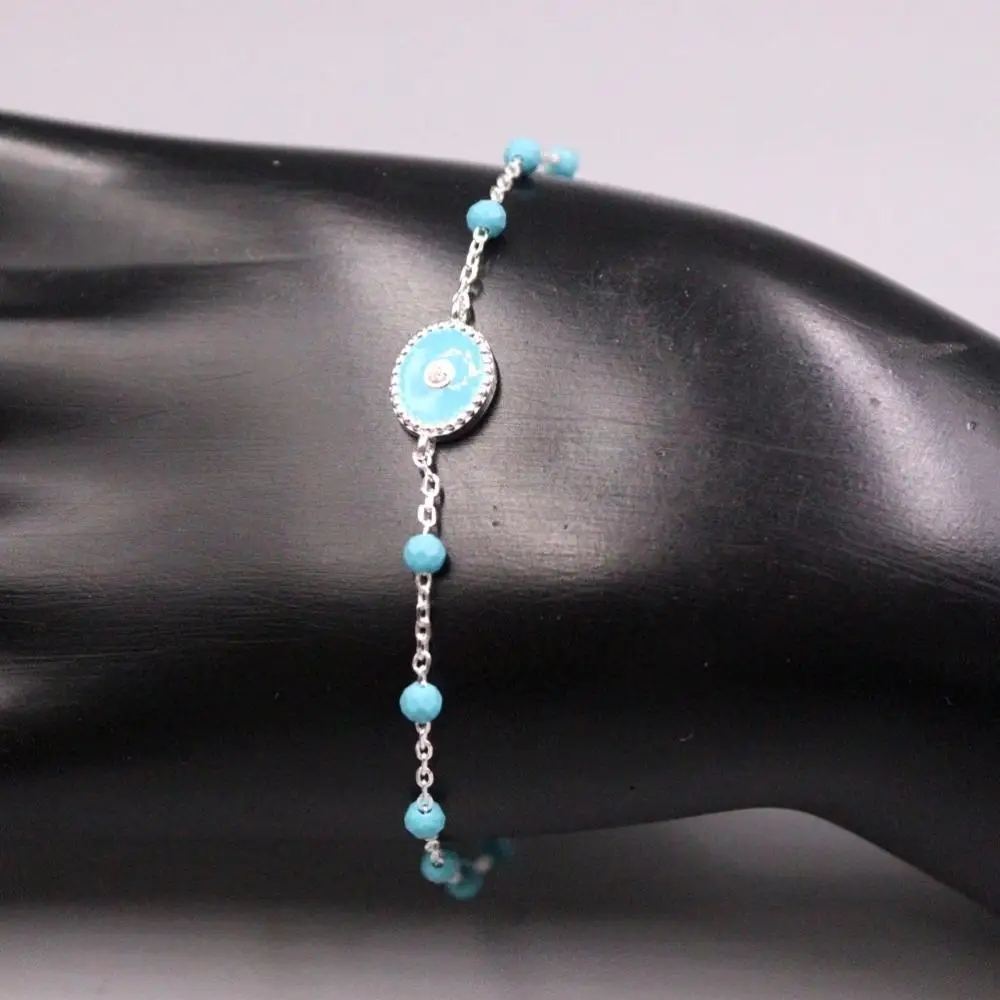 New Pure 925 Sterling Silver Width 3mm Turquoise Kallaite Beads Rolo Link Chain Bracelet 19cm
New Pure 925 Sterling Silver Width 3mm Turquoise Kallaite Beads Rolo Link Chain Bracelet 19cm