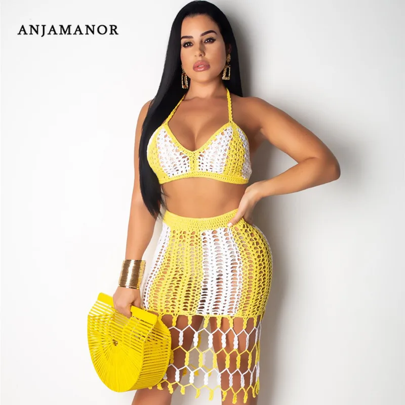 ANJAMANOR Beach Crochet Tassel Striped Sexy Two Piece Skirt Set Summer 2 Piece Knit Outfits for Women Clothing Sets D30-EI27
ANJAMANOR Beach Crochet Tassel Striped Sexy Two Piece Skirt Set Summer 2 Piece Knit Outfits for Women Clothing Sets D30-EI27