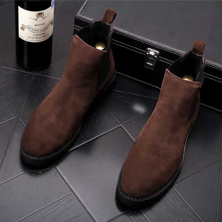

mens fashion warm plush winter boots genuine leather shoes cowboy chelsea bottine black brown ankle botas hombre chaussure homme