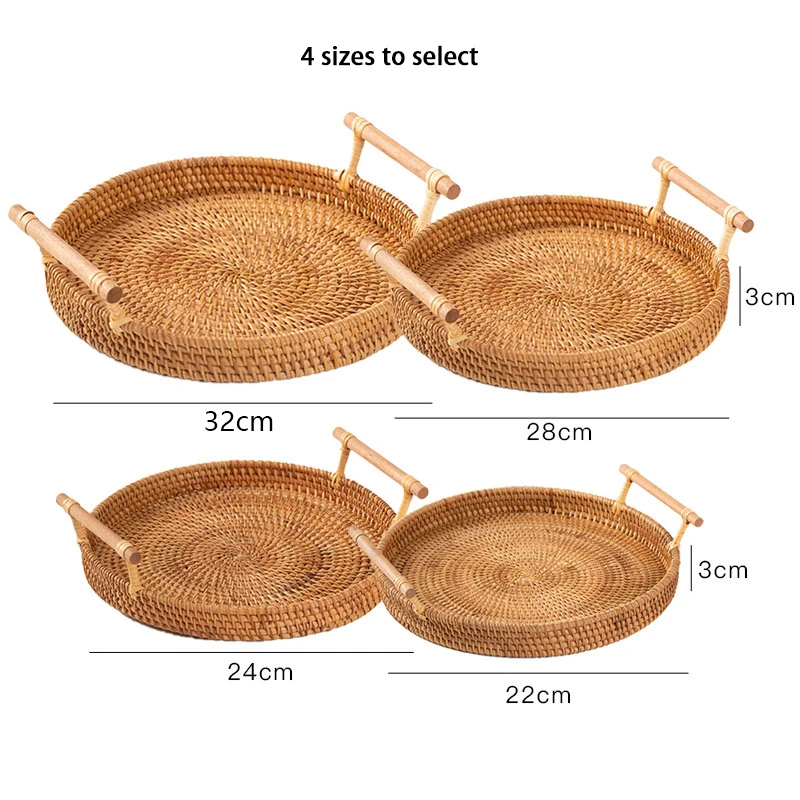 Handwoven Rattan Storage Tray With Wooden Handle Round Wicker Basket Bread Food Plate Fruit Cake Platter Dinner Serving Tray
Handwoven Rattan Storage Tray With Wooden Handle Round Wicker Basket Bread Food Plate Fruit Cake Platter Dinner Serving Tray