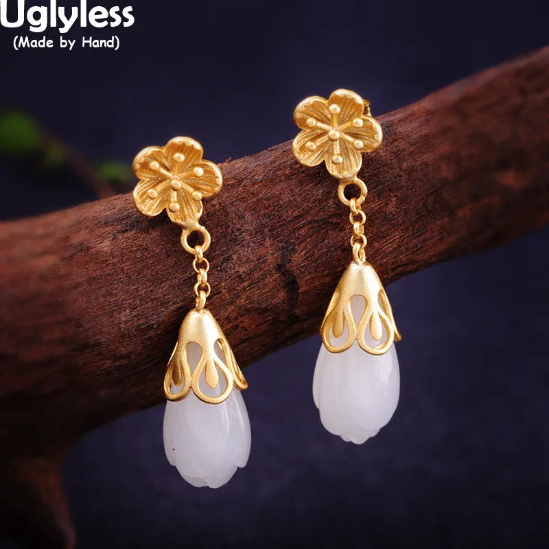 Uglyless Handmade Blooming Plum Blossom Studs Earrings for Women Hetian Natural Jade Magnolia Flower Earrings 925 Silver Brincos
Uglyless Handmade Blooming Plum Blossom Studs Earrings for Women Hetian Natural Jade Magnolia Flower Earrings 925 Silver Brincos