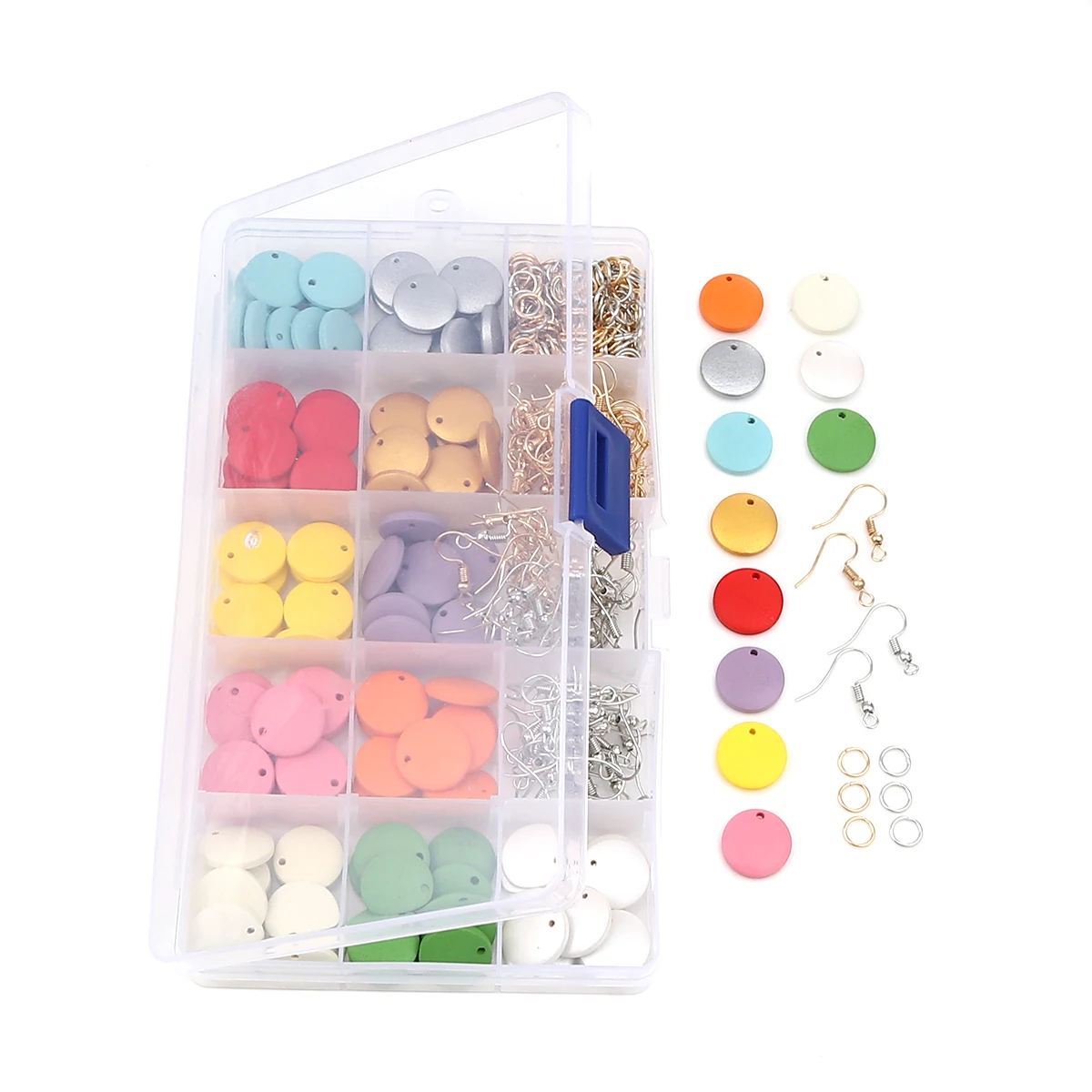 Flat Round Wooden Pendant(11 colors)&Zinc Alloy Circles&Ear Hook Set Fixed Mixed in Transparent Rectangular Plastic Box-1 Box
Flat Round Wooden Pendant(11 colors)&Zinc Alloy Circles&Ear Hook Set Fixed Mixed in Transparent Rectangular Plastic Box-1 Box