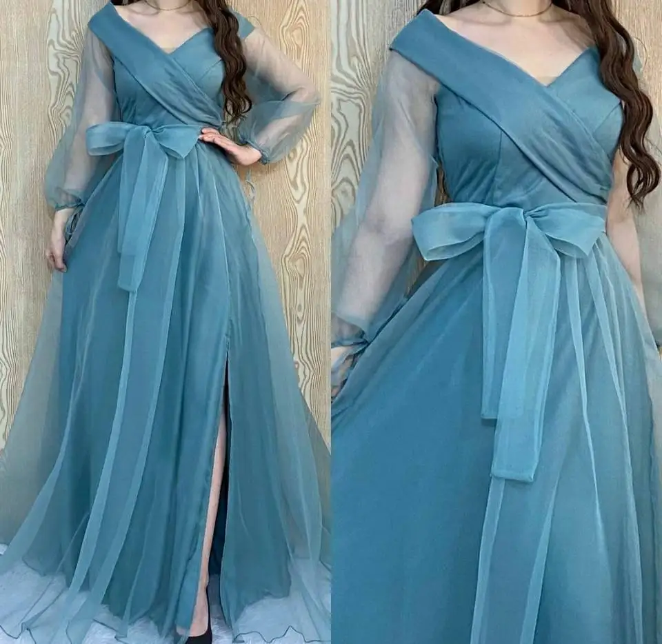 Elegant Long Sleeve Tulle Dusty Pink Prom Dresses with Slit Robe De Soiree Formal V-Neck Party Dresses for Women
Elegant Long Sleeve Tulle Dusty Pink Prom Dresses with Slit Robe De Soiree Formal V-Neck Party Dresses for Women