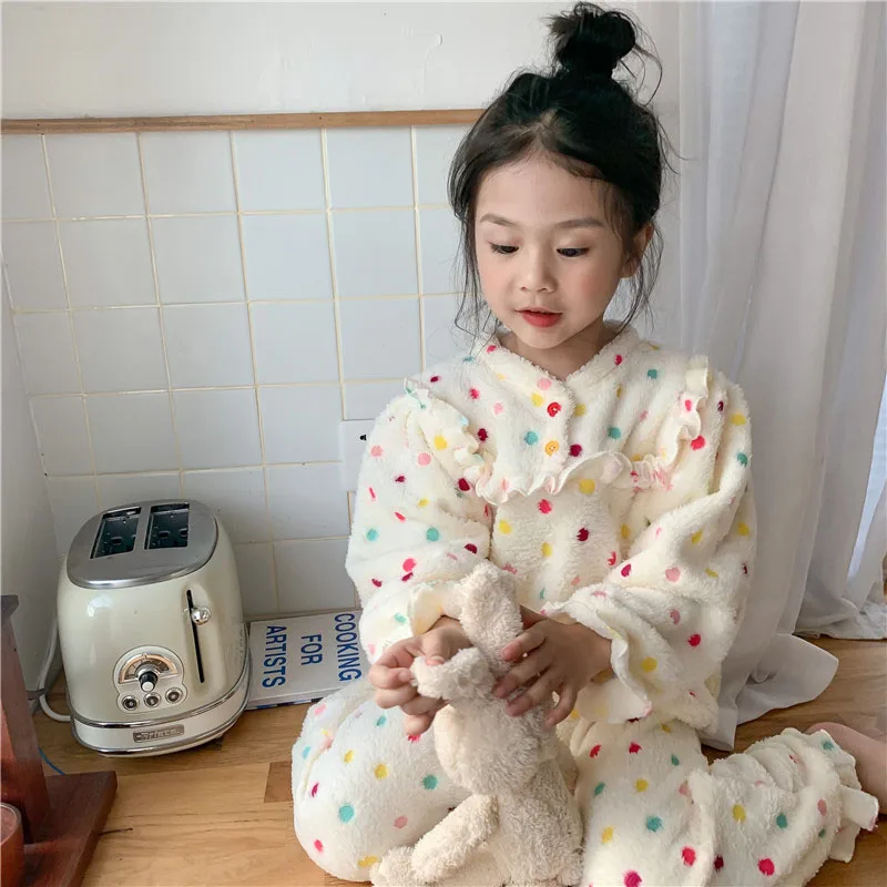 2022 Spring Winter New Girl Sets Colorful Dots Pajama Long Sleeve Tops and Pants 2Pcs Korean Girl Sets
2022 Spring Winter New Girl Sets Colorful Dots Pajama Long Sleeve Tops and Pants 2Pcs Korean Girl Sets