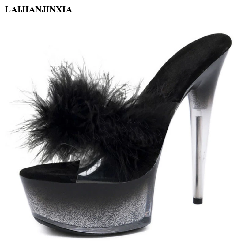 

15cm Super High Heeled Shoes Mature Sexy Lace Up Thick Platform Women Slippers Nightclub Pole Dancing Shoes Slippers