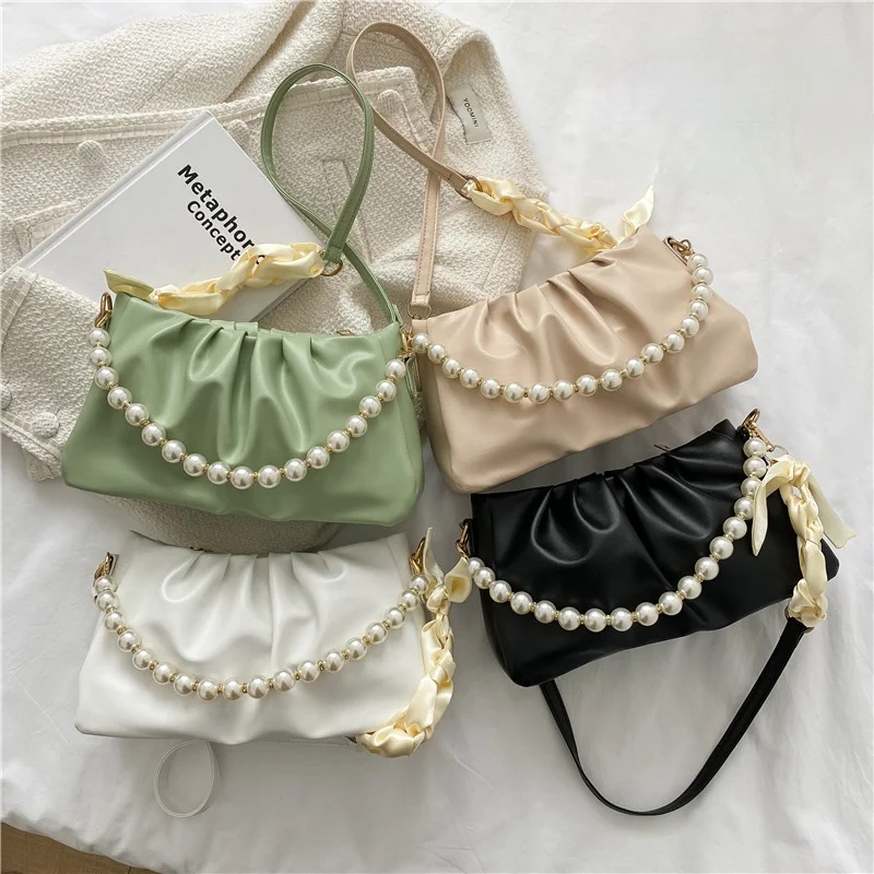 Women's Fashion Shoulder Bags Pearl Chain Strap PU Leather Ladies Casual Small Flap Handbags Solid Color Female Underarm Bags
Women's Fashion Shoulder Bags Pearl Chain Strap PU Leather Ladies Casual Small Flap Handbags Solid Color Female Underarm Bags