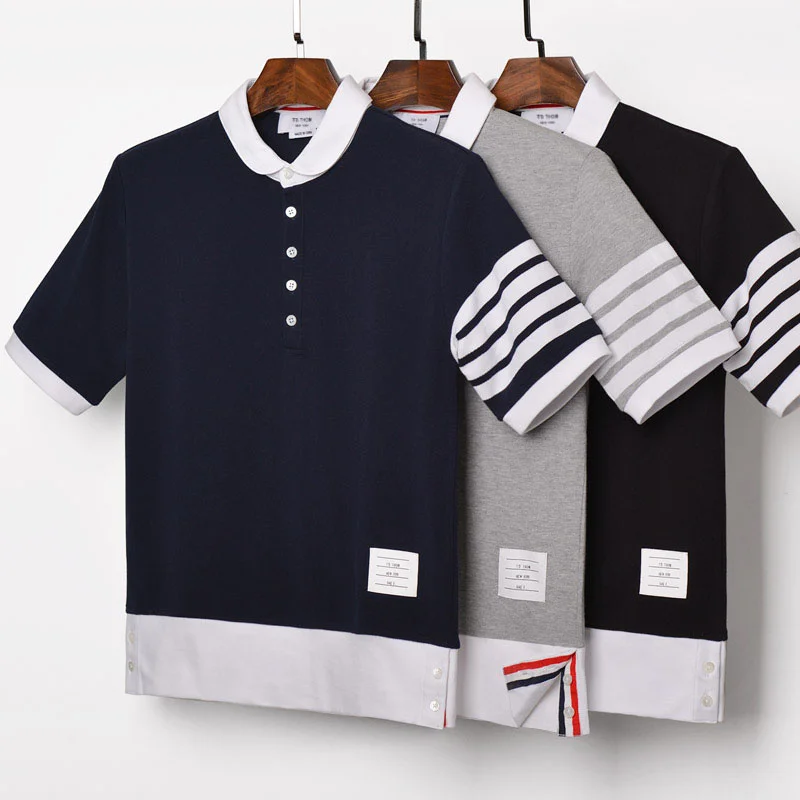 2021 Fashion Brand TB THOM T-shirt Turn-down Collar Patchwork Short-sleeved T-shirt Men Women Cotton Couple Summer Clothing
2021 Fashion Brand TB THOM T-shirt Turn-down Collar Patchwork Short-sleeved T-shirt Men Women Cotton Couple Summer Clothing