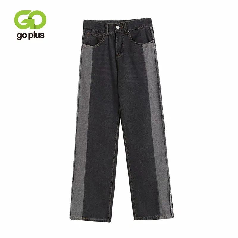 

GOPLUS Jeans Woman Korean Wide Leg Black Pants Patchwork High Waisted Jeans Moms Vintage Femme Pantalones De Mujer Hosen Damen