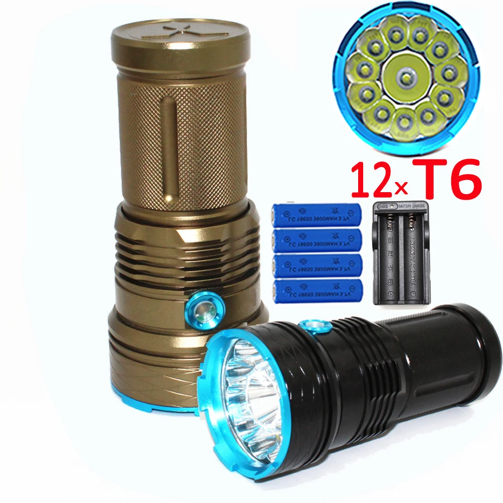 Светодиодный фонарик Utral яркий 12000LM 12x XML T6 уличный ночной освещение + 4 батареи 18650