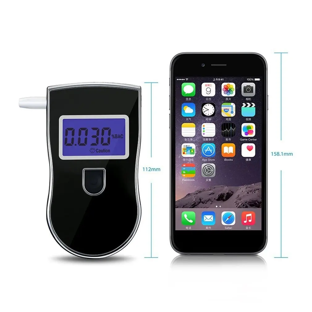 Portable Police Breathalyzer Analyzer Detector Digital LCD Alcohol Sensor Breath Tester with 5 Disposable Mouth Pieces 818Portab 
Portable Police Breathalyzer Analyzer Detector Digital LCD Alcohol Sensor Breath Tester with 5 Disposable Mouth Pieces 818Portab